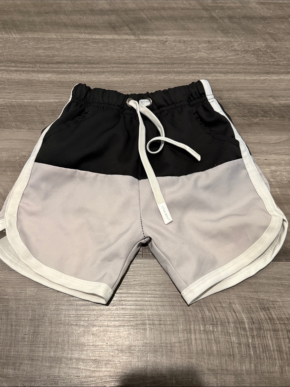 Little Bipsy Black and Light Gray Swim Shorts with Drawstring